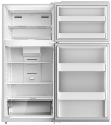 2 glass shelves, 1 fixed glass, 3 door bins, 1 large crisper bin, frz shelf, E-STAR - Stainless